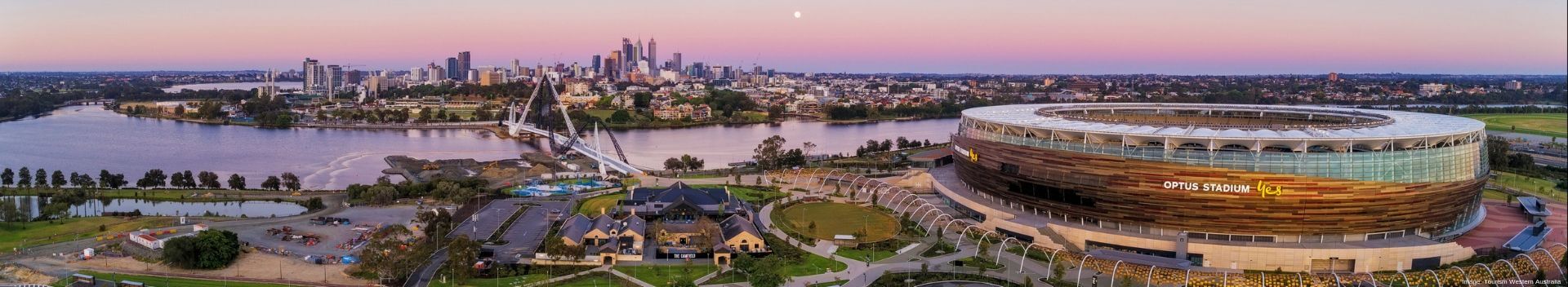 Sunset view of Perth over Optus Stadium